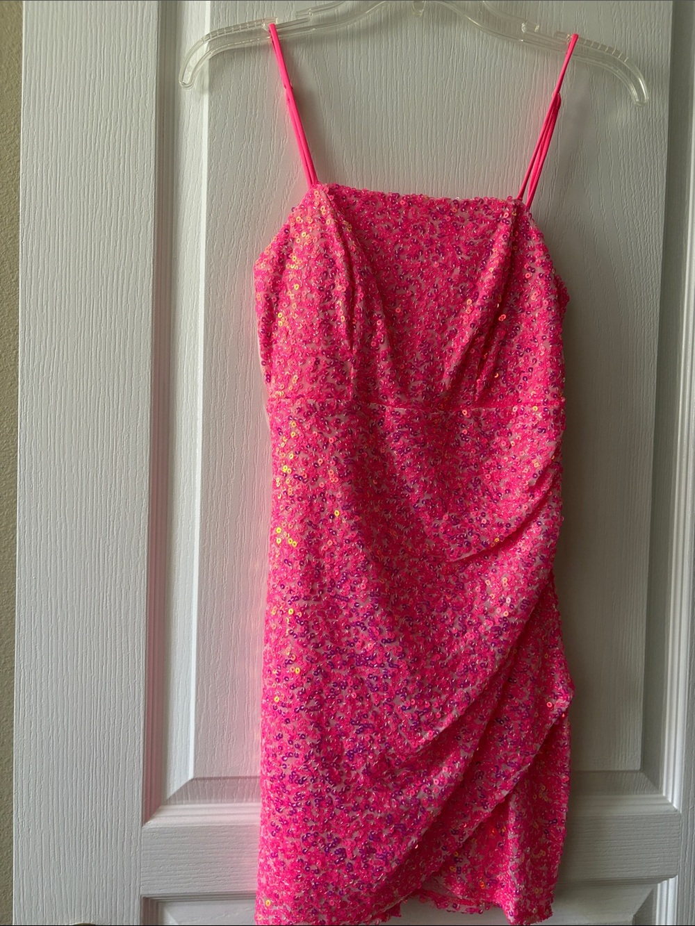 Midnight Doll Hot Pink Sequin Spaghetti Strap‎ Cocktail Dress S